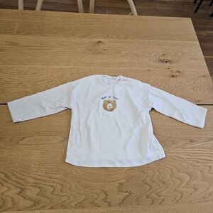 Zara White Long Sleeve Kids Tee with Bear Design